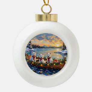 Boule En Céramique Terrier Blanc de West Highland Noël Bateau Fêtes