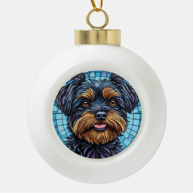 Boule En Céramique Térrier chien noir et marron (Devant)