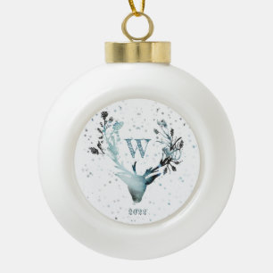 Boule En Céramique Tête de cerf d'hiver Silver Blue Monogram Noël