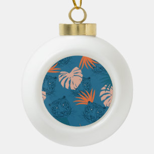 Boule En Céramique Tigres tropicaux Feuilles Bleu profond