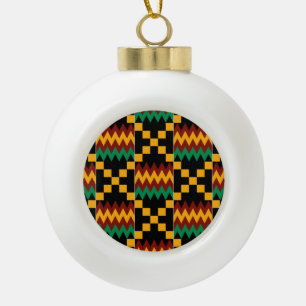 Boule En Céramique Tissu Kente noir, vert, rouge et jaune