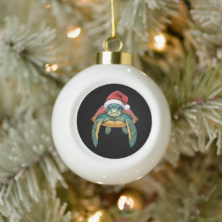 Boule En Céramique Tortue de mer de Noël Chapeau de Père Noël Océan M
