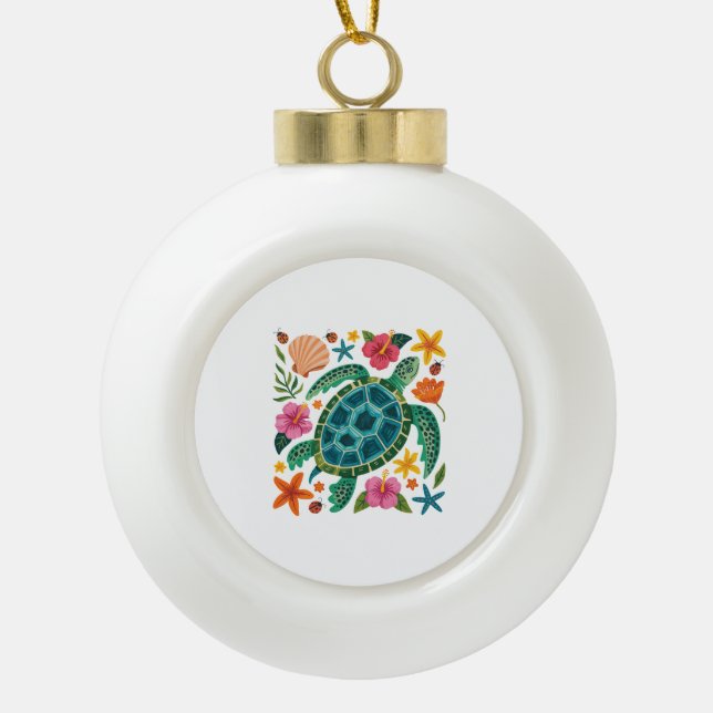 Boule En Céramique Tortue de mer florale Boho (Devant)