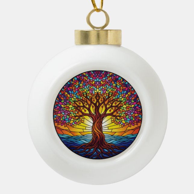 Boule En Céramique Tree of Life Ornament 2025, Stained-Glass Effect 2 (Devant)