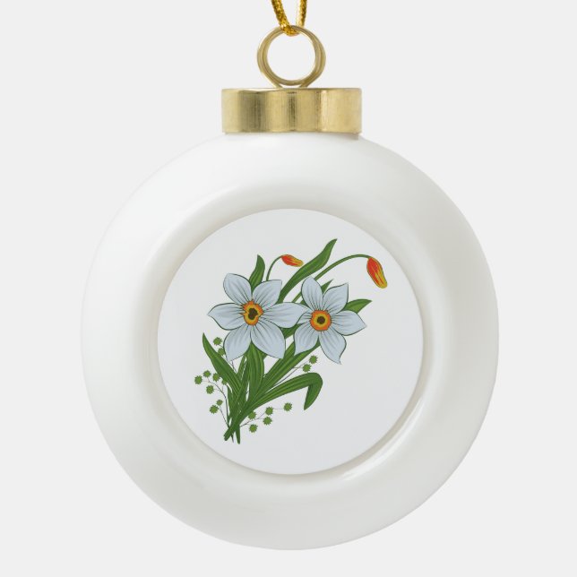 Boule En Céramique Tulipes et fleurs de jonquilles (Devant)
