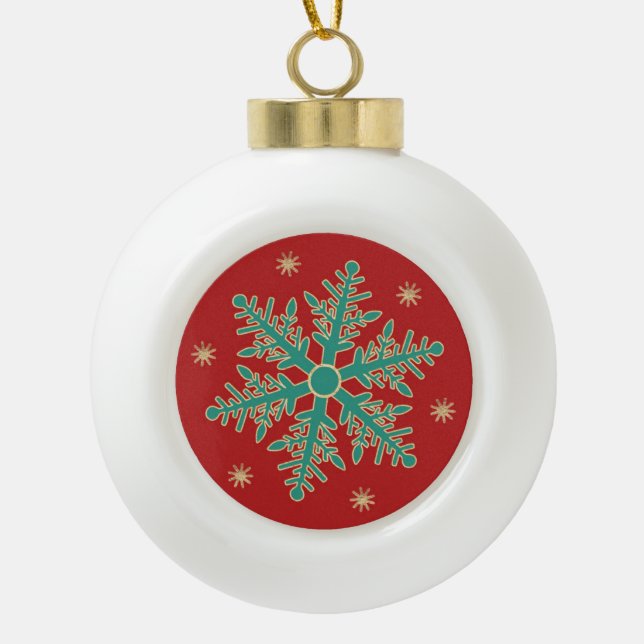 Boule En Céramique Turquoise Red Gold Snowflake (Devant)