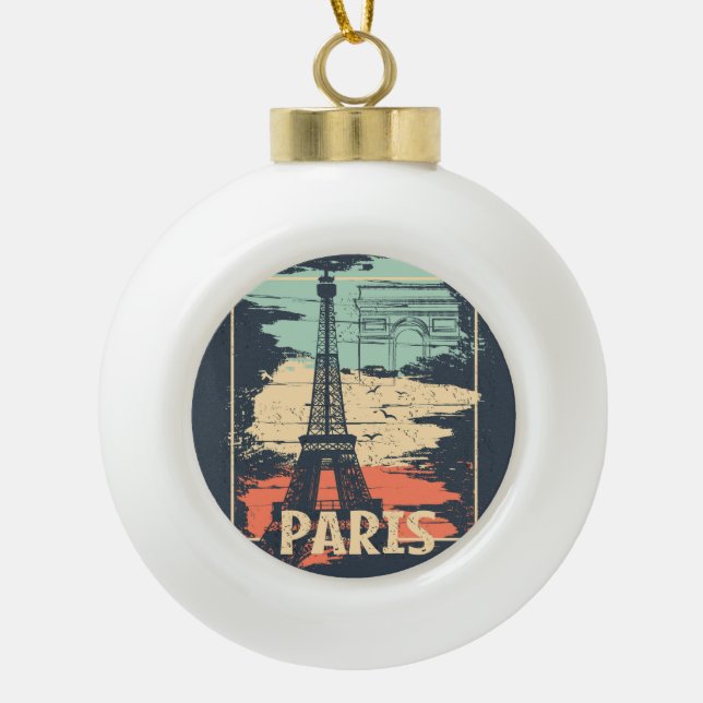 Boule En Céramique Typographie parisienne : affiche Eiffel abstraite. (Devant)