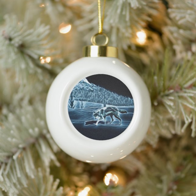 Boule En Céramique Un Loup Sur Neige (Arbre)