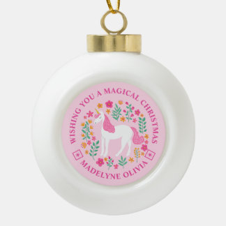 Boule En Céramique Unicorn Fleurs Magique Noël Personnalisé
