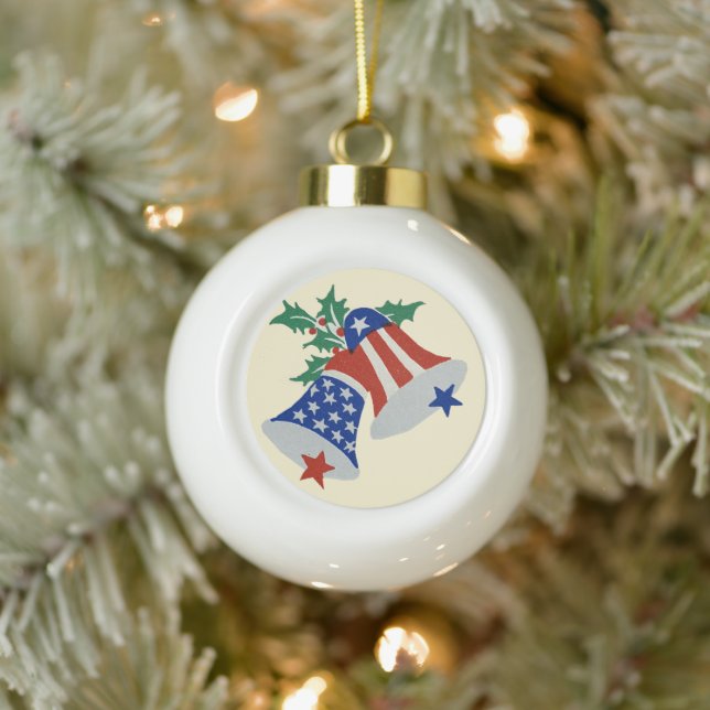 Boule En Céramique USA Drapeau American Patriotic Christmas Bells Art (Arbre)