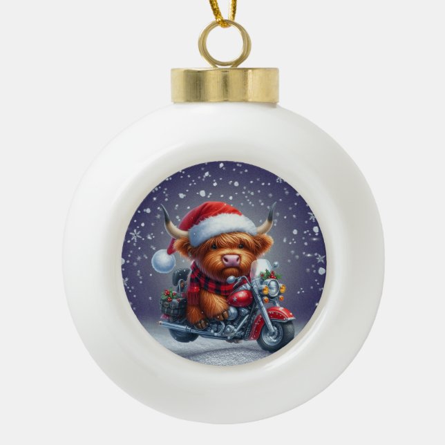 Boule En Céramique Vache de Noël motrice des Highlands (Devant)