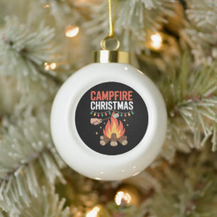Boule En Céramique Veilleuse de grillade de guimauve de Noël au feu d