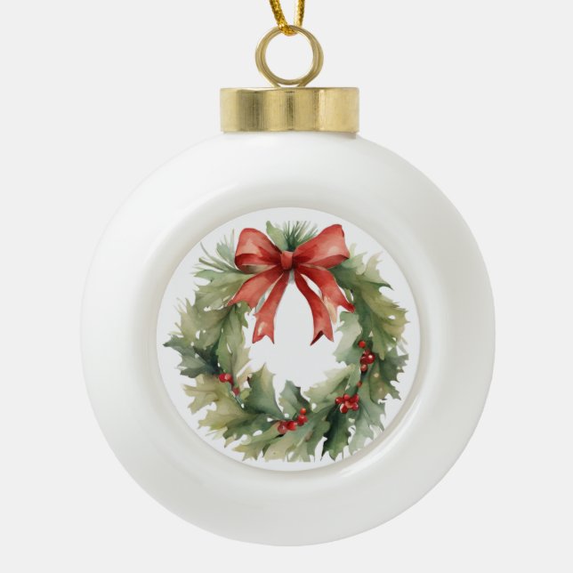 Boule En Céramique Verre de Noël d'aquarelle (Devant)