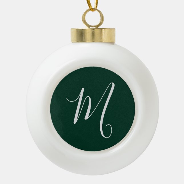 Boule En Céramique Vert foncé uni élégant moderne monogramme propre n (Devant)