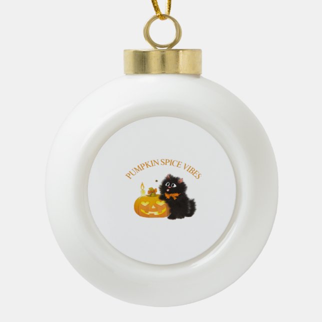 Boule En Céramique Vibes d'épices citrouilles, Halloween, chat noir,  (Devant)