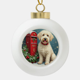Boule En Céramique Vieux chien de berger anglais Carte de Noël vintag