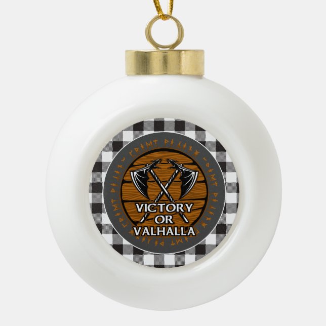 Boule En Céramique Viking Victory ou Valhalla Crossed Ax Runes Plaid (Devant)