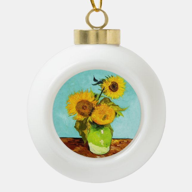 Boule En Céramique Vincent Van Gogh Trois Tournesols Dans Un Vase (Devant)