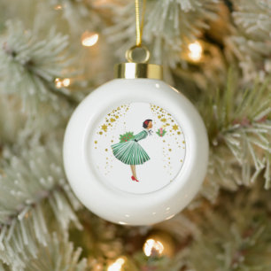 Boule En Céramique Vintage Christmas Woman souffle une bougie