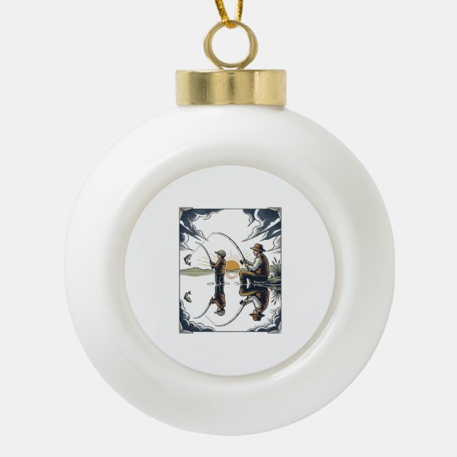 Boule En Céramique Vintage Father and Child Fishing Engraving Shirt D (Devant)