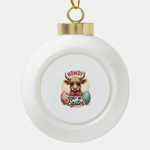 Boule En Céramique Vintage Howdy Chérie Pâques Vache Highland Lapin M