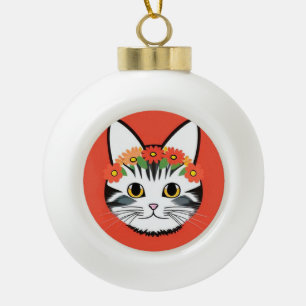 Boule En Céramique Visage de Chat Mignon Illustration Vibrante