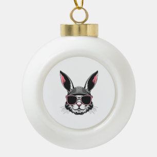 Boule En Céramique Visage De Lapin Avec Lunettes De Soleil Jour De Pâ