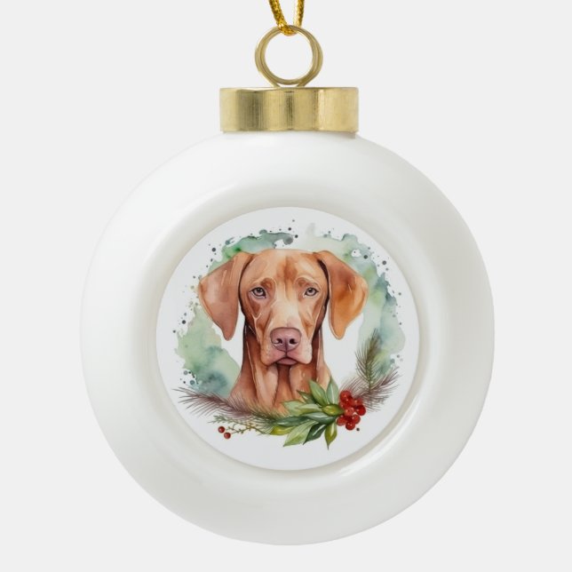 Boule En Céramique Vizsla Christmas Wreath Festive Pup (Devant)