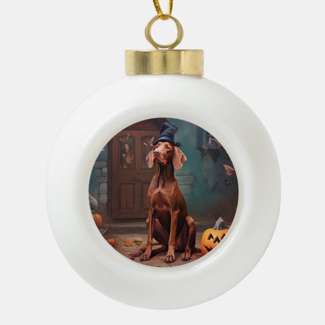 Boule En Céramique Vizsla Potirons Halloween Effrayant (Devant)