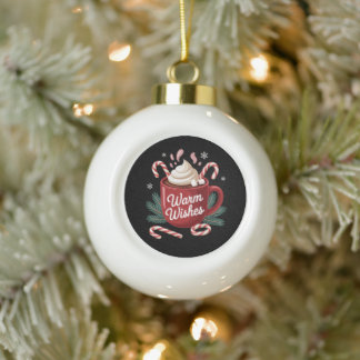 Boule En Céramique Vœux chaleureux Noël Chocolat chaud Canne en bonbo