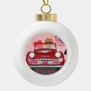 Boule En Céramique Voiture de chien Pomeranian avec coeurs Saint-Vale
