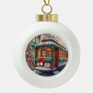 Boule En Céramique Voiturette de Noël Vintage en Neige