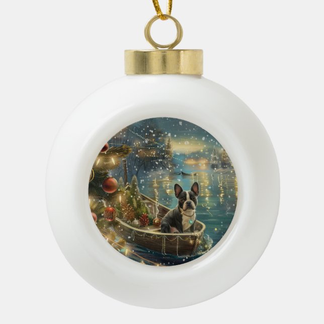 Boule En Céramique Voyage festif de Noël de Boston Terrier (Devant)