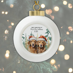 Boule En Céramique Watercolor Labrador Retrivers First Christmas