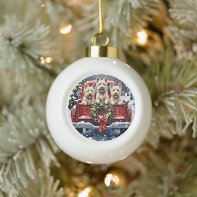 Boule En Céramique West Highland White Terrier Christmas Red Truck (Arbre)