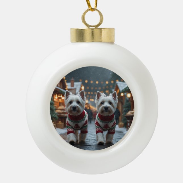 Boule En Céramique West Highland White Terrier Dogs Christmas Snow  (Devant)