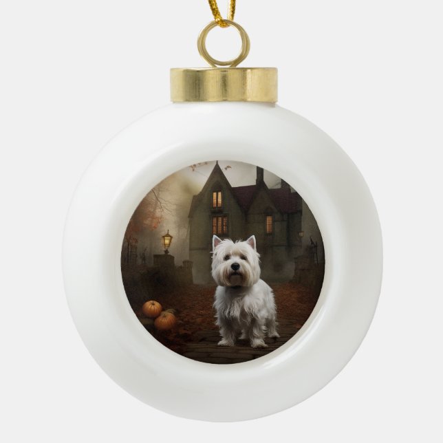 Boule En Céramique West Highland White Terrier Halloween effrayant (Devant)