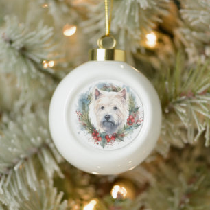 Boule En Céramique West Highland White Terrier Wire de Noël