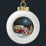 Boule En Céramique Winter Bulldog Caravan Christmas Adventure<br><div class="desc">Laissez-vous tenter par la magie d'une nuit d'hiver enneigée alors qu'une caravane glisse gracieusement à travers le paysage illuminé par la lune. La beauté sereine de la neige scintillante et l'éclat enchanteur de la lune créent une scène captivante, promettant une aventure de Noël inoubliable remplie de chaleur, de joie et...</div>