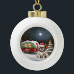 Boule En Céramique Winter Havanese Caravan Christmas Adventure<br><div class="desc">Laissez-vous tenter par la magie d'une nuit d'hiver enneigée alors qu'une caravane glisse gracieusement à travers le paysage illuminé par la lune. La beauté sereine de la neige scintillante et l'éclat enchanteur de la lune créent une scène captivante, promettant une aventure de Noël inoubliable remplie de chaleur, de joie et...</div>