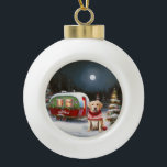 Boule En Céramique Winter Labrador Caravan Christmas Adventure<br><div class="desc">Laissez-vous tenter par la magie d'une nuit d'hiver enneigée alors qu'une caravane glisse gracieusement à travers le paysage illuminé par la lune. La beauté sereine de la neige scintillante et l'éclat enchanteur de la lune créent une scène captivante, promettant une aventure de Noël inoubliable remplie de chaleur, de joie et...</div>