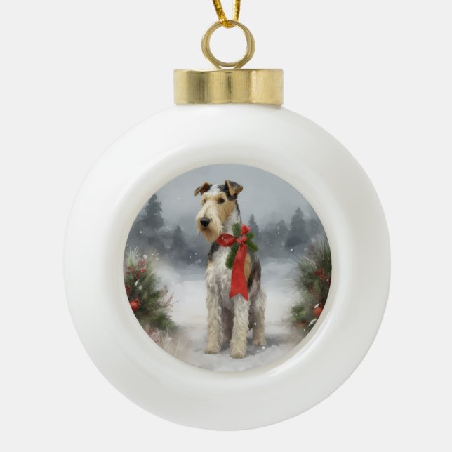 Boule En Céramique Wirefox Terrier Chien de Noël de neige (Devant)