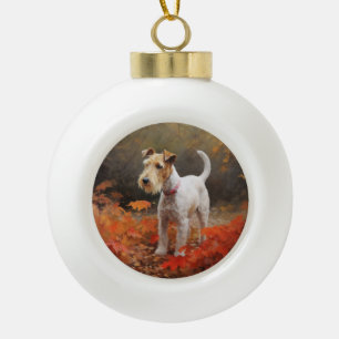 Boule En Céramique Wirefox Terrier en Feuilles d'Automne Tomber Inspi