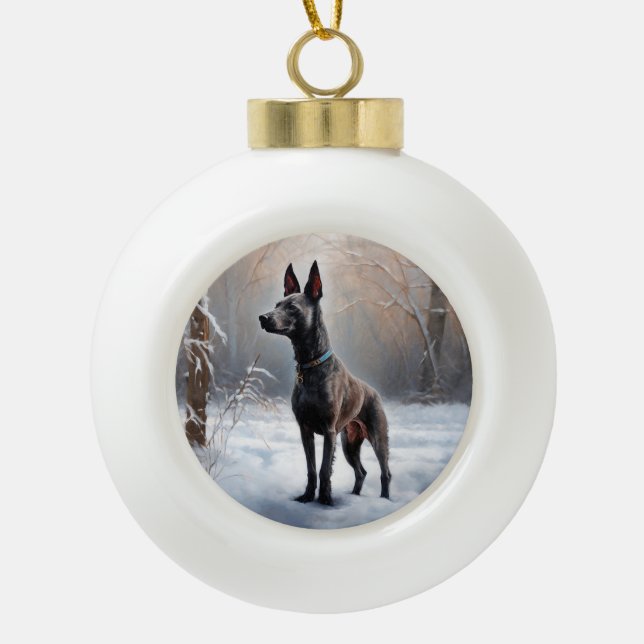 Boule En Céramique Xoloitzcuintli Laisser neiger Noël (Devant)