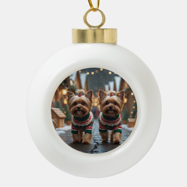 Boule En Céramique Yorkipoo Dogs Christmas Snow Holiday (Devant)
