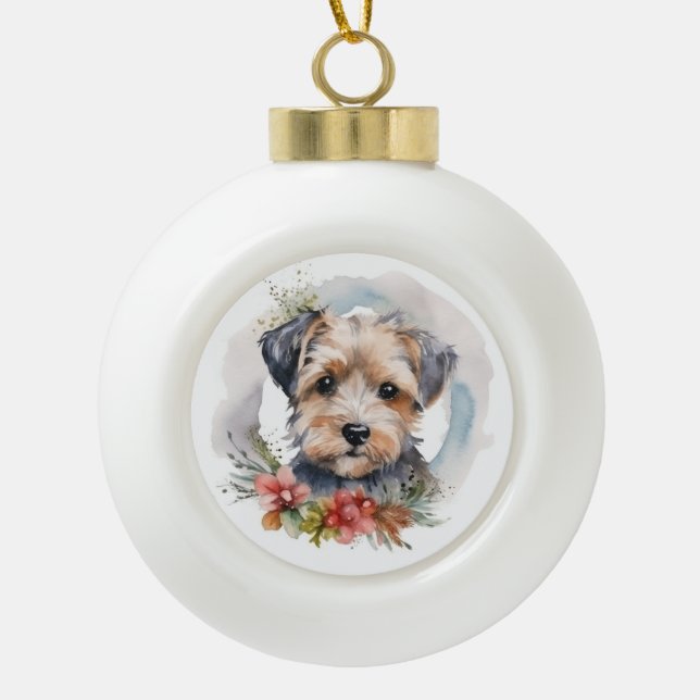 Boule En Céramique Yorkipoo Noël Wreath Festive Pup (Devant)