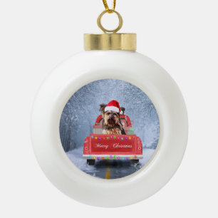 Boule En Céramique Yorkshire Terrier Dog Neige assis à Noël