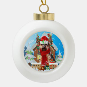 Boule En Céramique Yorkshire Terrier dog with Christmas poists