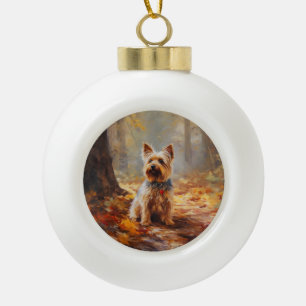Boule En Céramique Yorkshire Terrier en automne les feuilles tombent