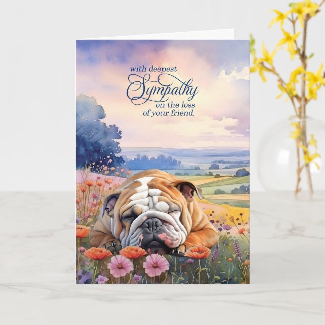 Bouledogue anglais avec cartes de condoléances pou (Fleur jaune)